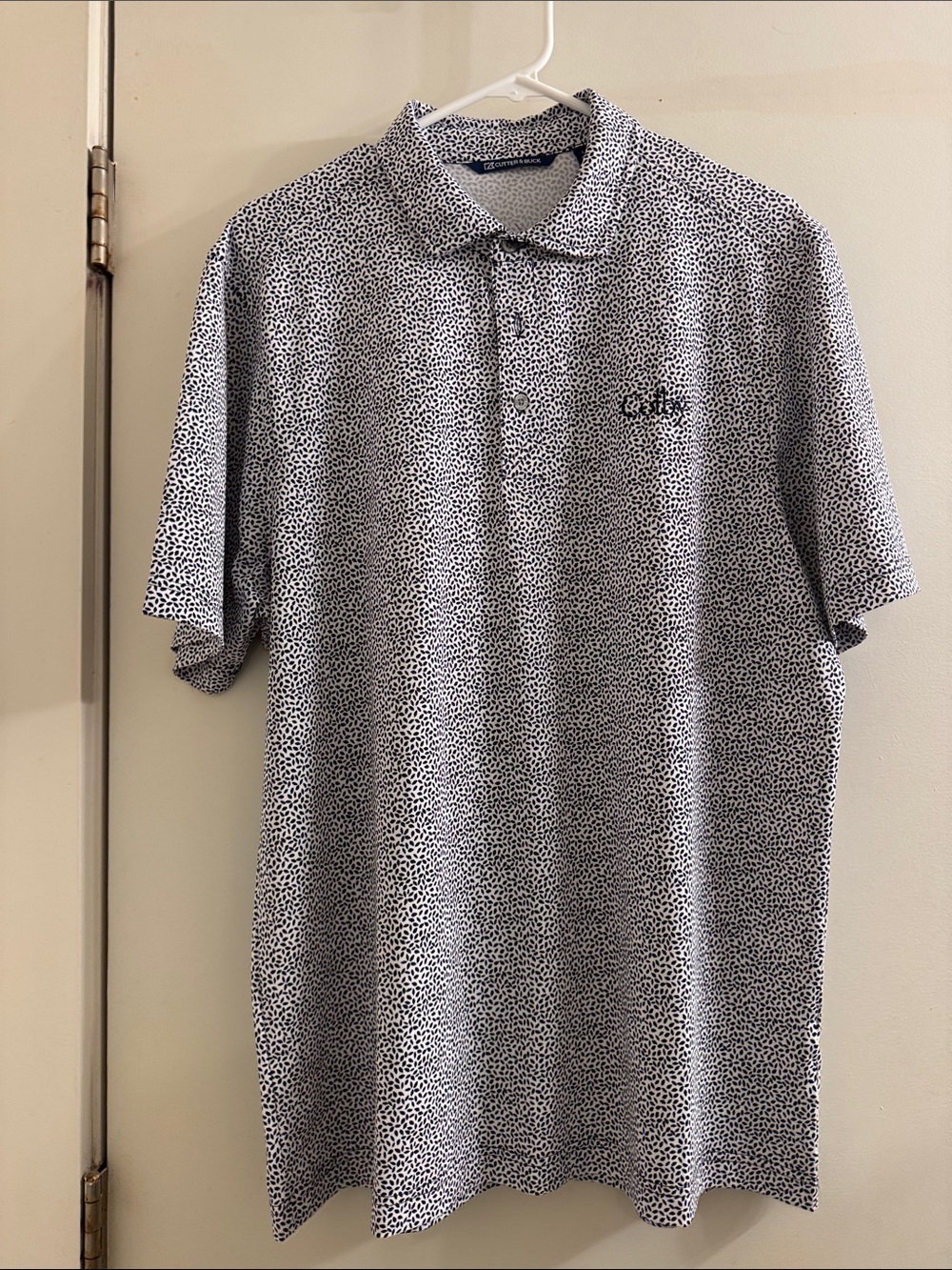 Colby Men's Short Sleeve Polo Shirt in White with Black Dot Print